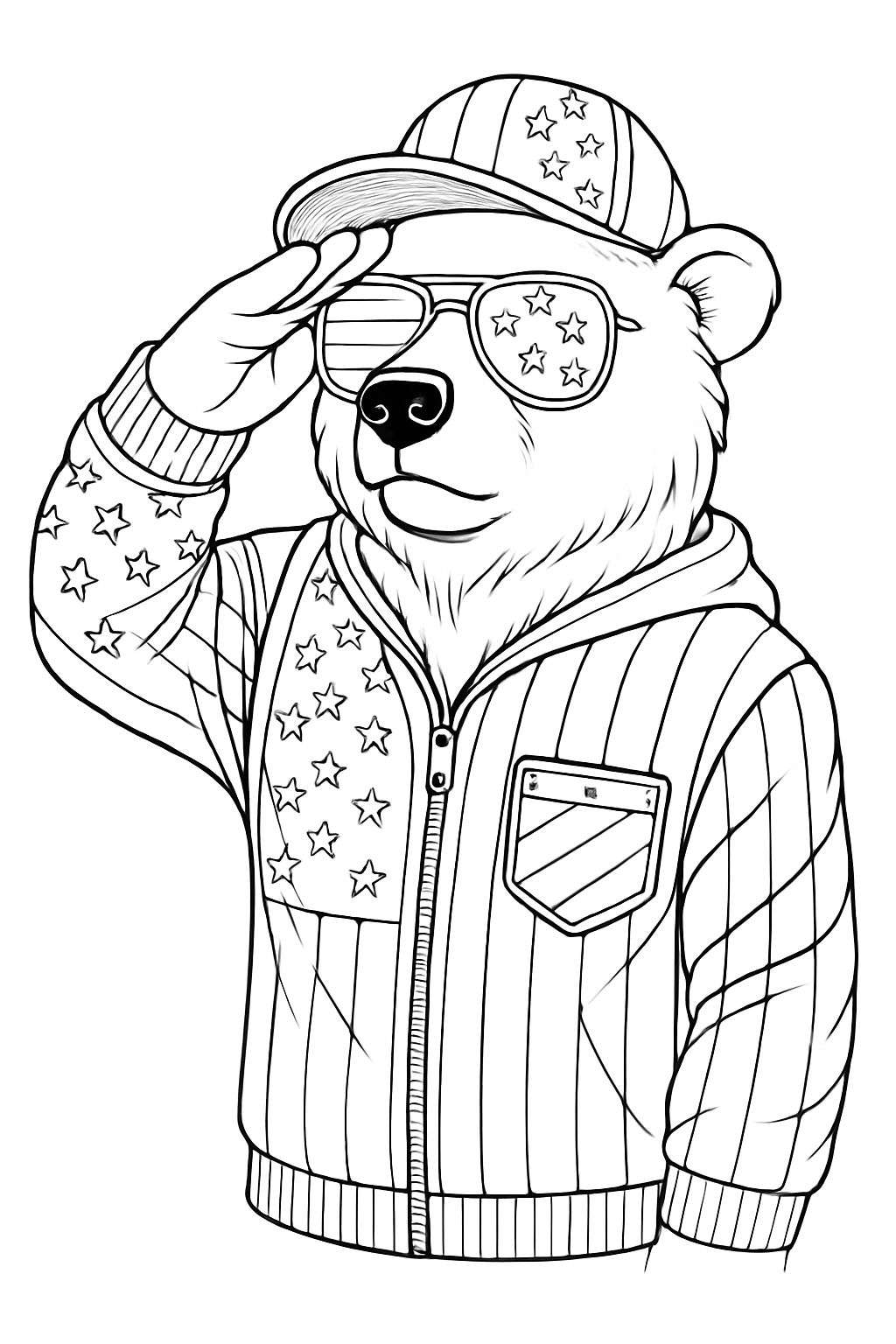 Patriotic Bear in Aviator Sunglasses Coloring Page