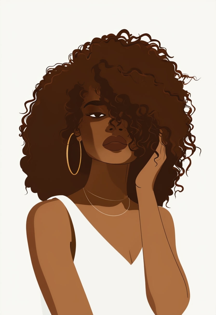 Elegant Minimalist African American Woman Illustration Art