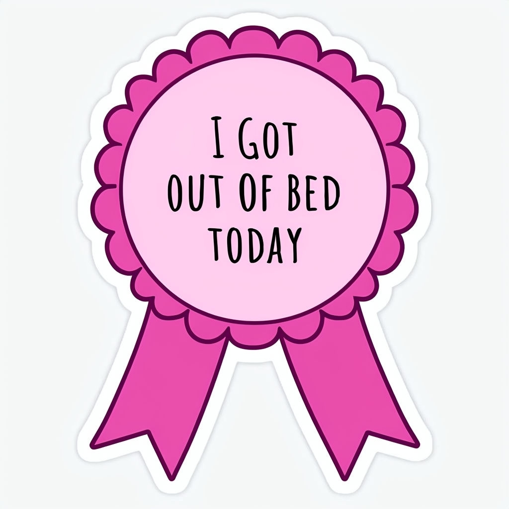 I Got Out of Bed Today Cartoon Badge Sticker