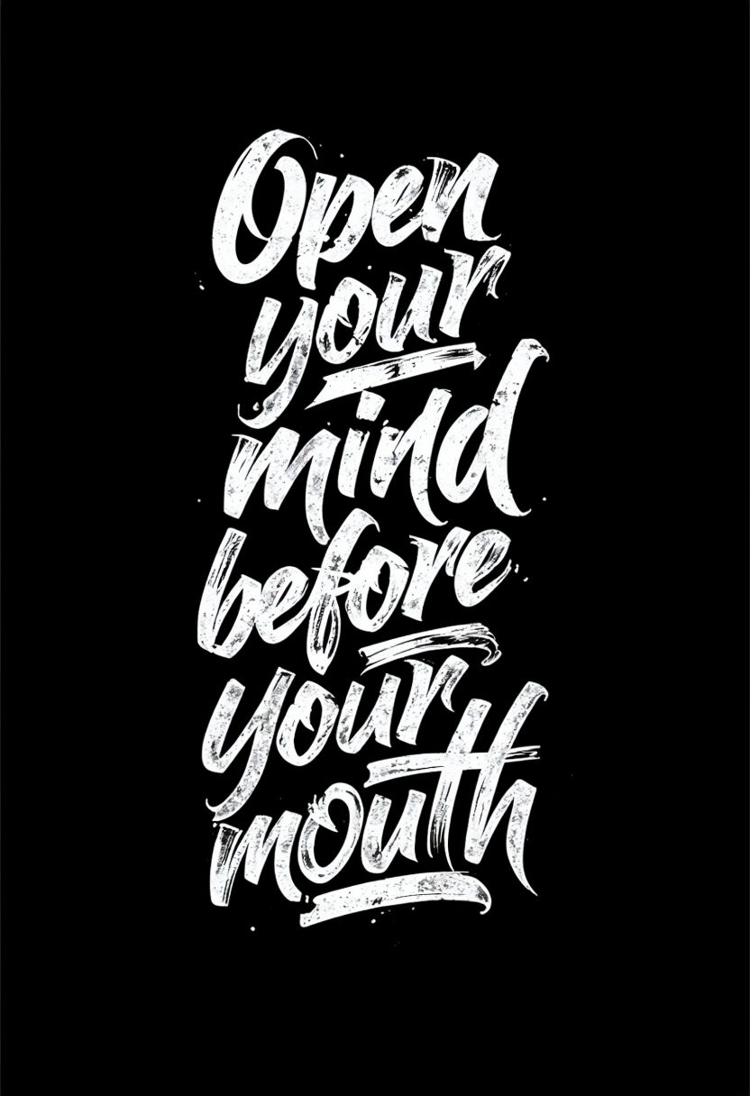 Open Your Mind Before Your Mouth Motivational Typography Art