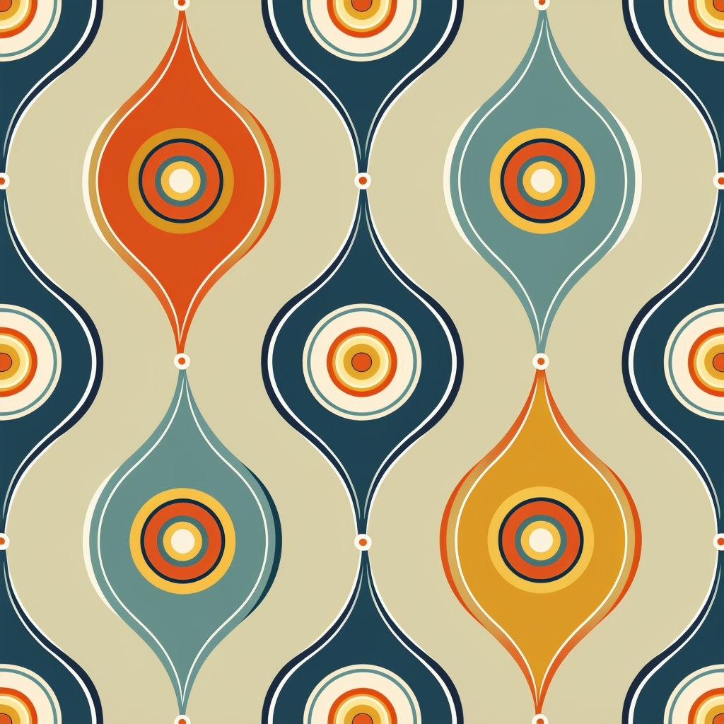 Retro-Inspired Teardrop Seamless Pattern with Circles Design