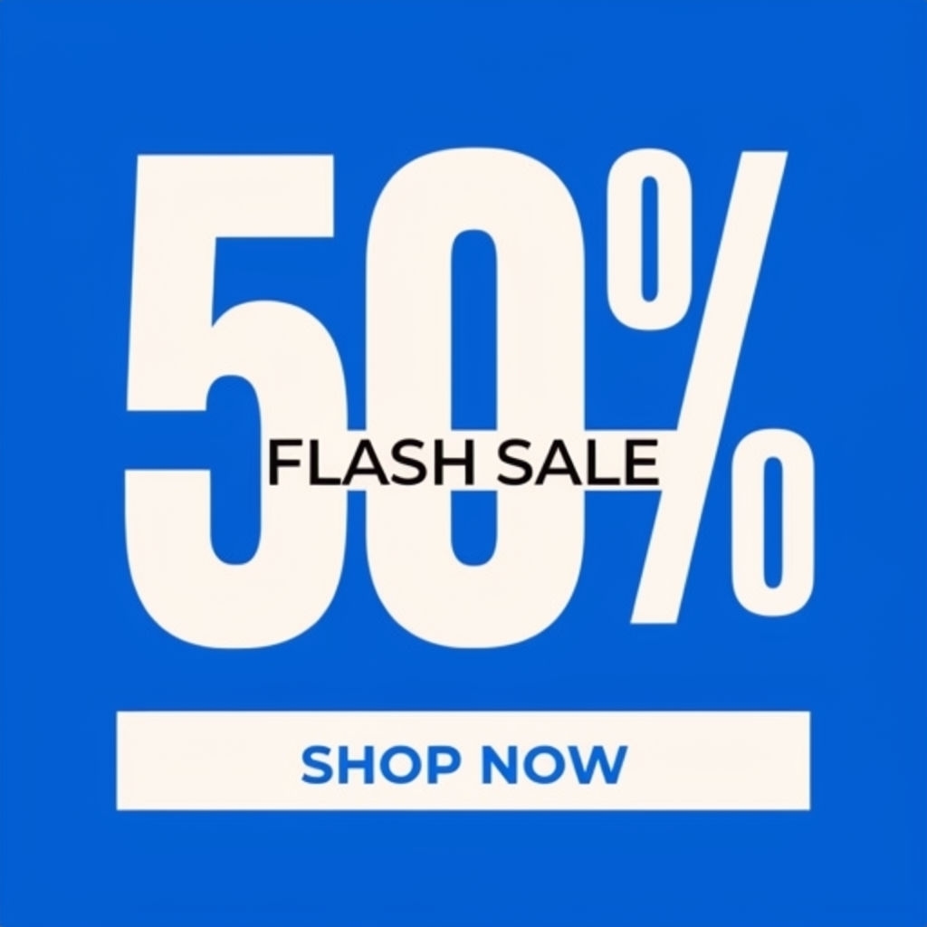 Vibrant Electric Blue 50% Flash Sale Promotion Ad