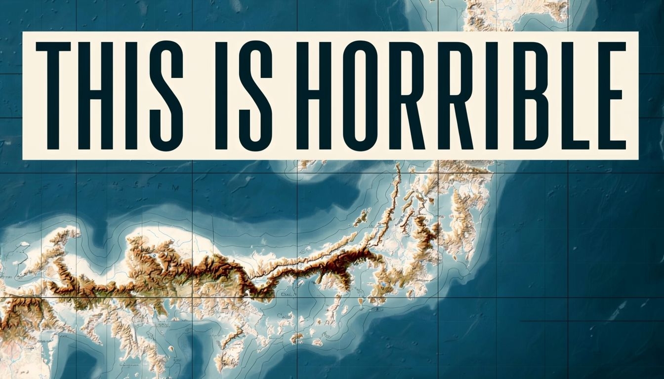 Topographical Map of Japan with Bold Text Overlay Social Media Post
