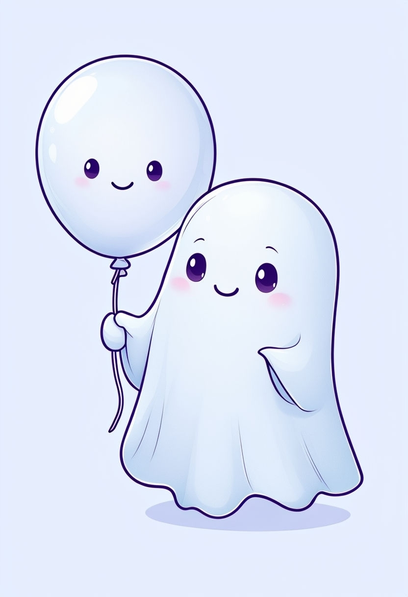 Cute Friendly Ghost Holding Balloon Cartoon Sticker