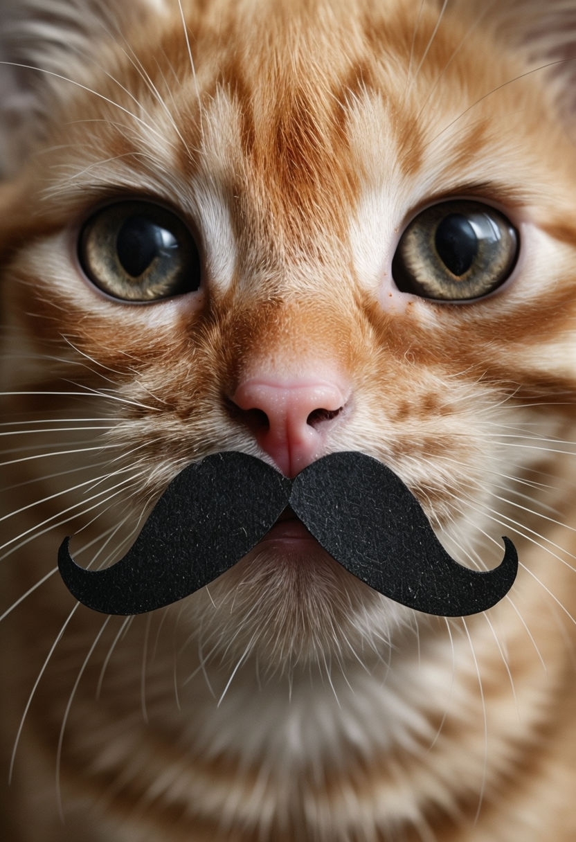 Whimsical Close-Up Portrait of Ginger Tabby Kitten with Mustache Art