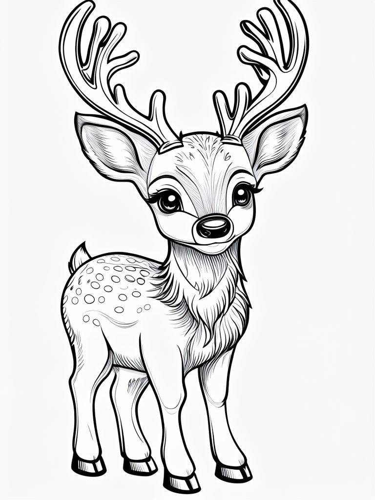 Cute Stylized Reindeer Line Art Illustration 