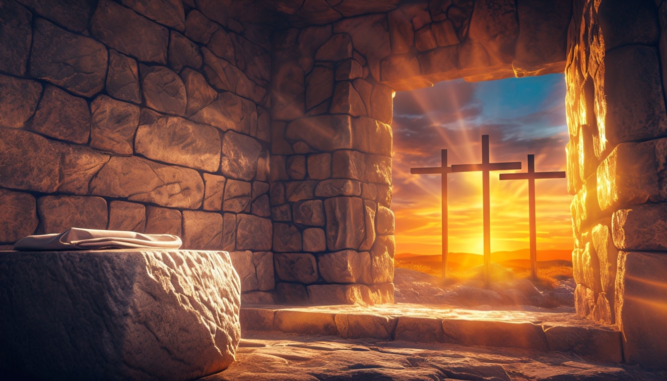 Realistic Resurrection of Jesus Christ Tomb Scene Virtual Background