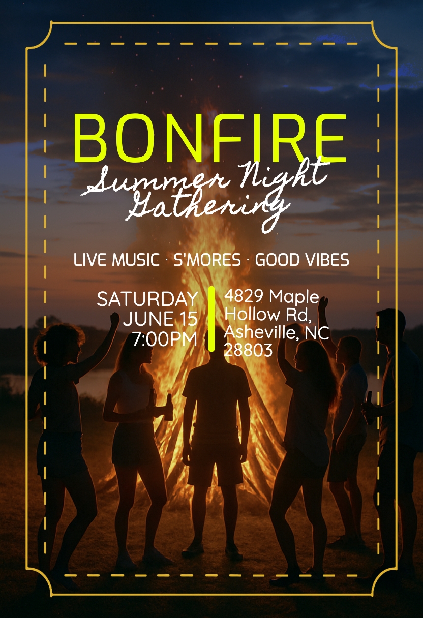 Summer Night Bonfire Gathering Promotional Poster Design Flyer