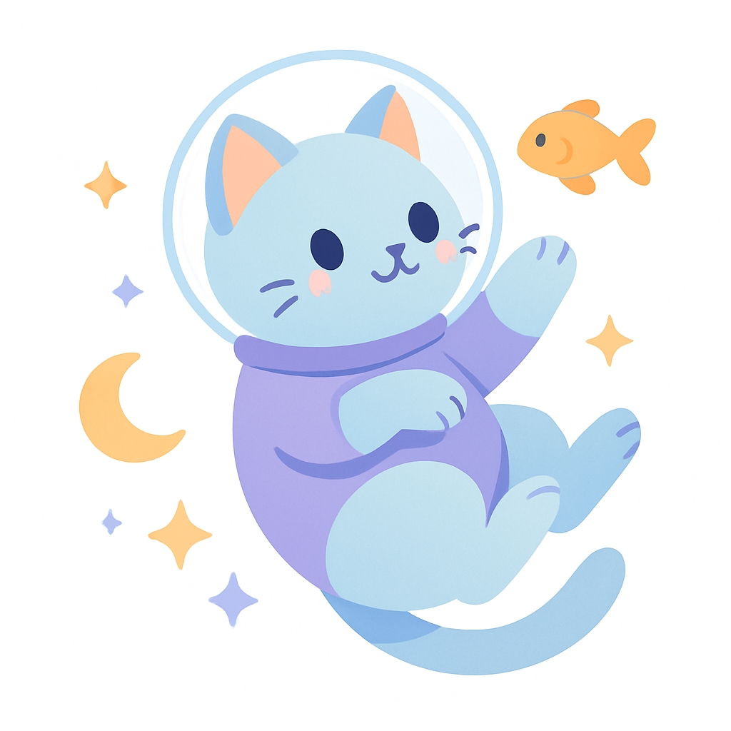 Whimsical Light Blue Cat Floating in Space Illustration Mug