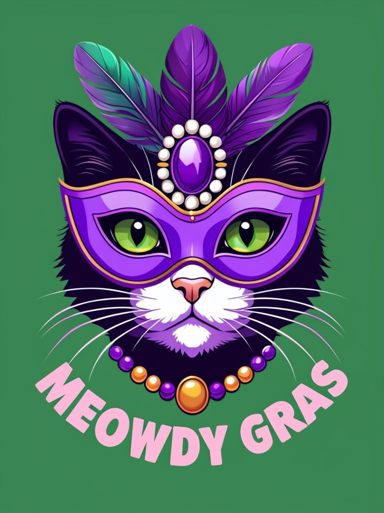 Vibrant Black Cat with Carnival Mask for Meowdy Gras Poster