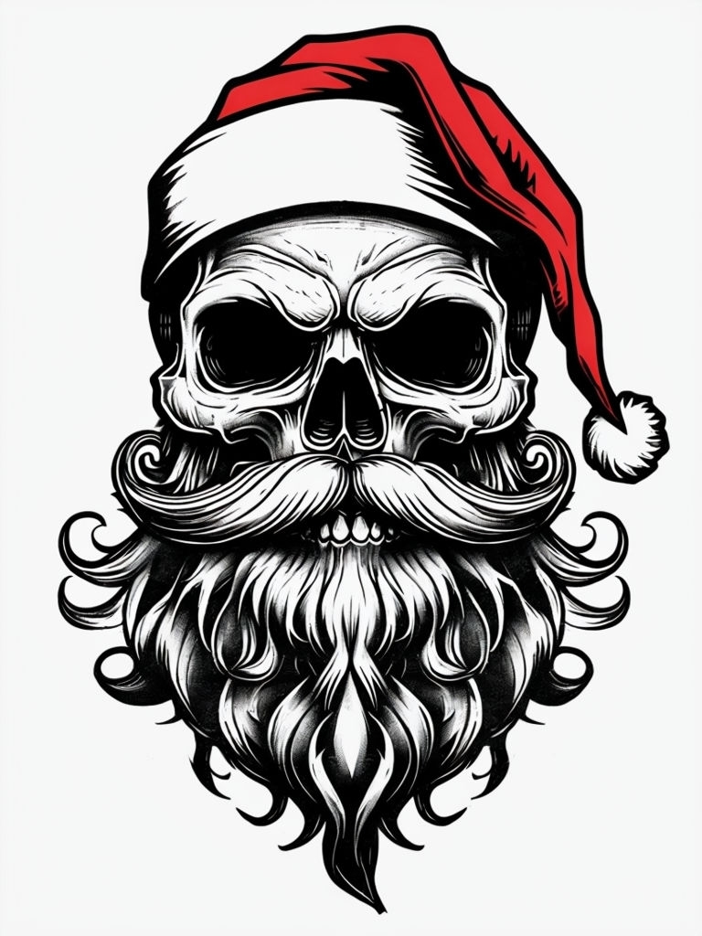 Darkly Festive Skull Santa Claus Design T-Shirt