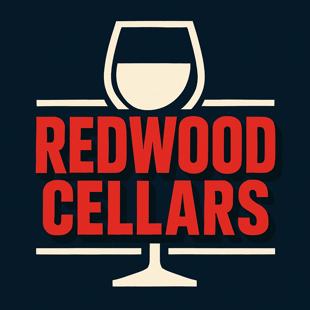 Modern Minimalist Red Wine Glass Logo Design for Redwood Cellars