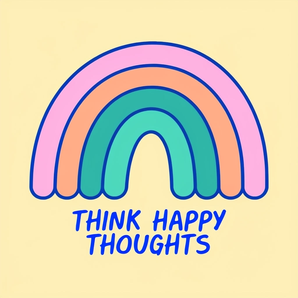 Pastel Rainbow with Think Happy Thoughts Text T-Shirt