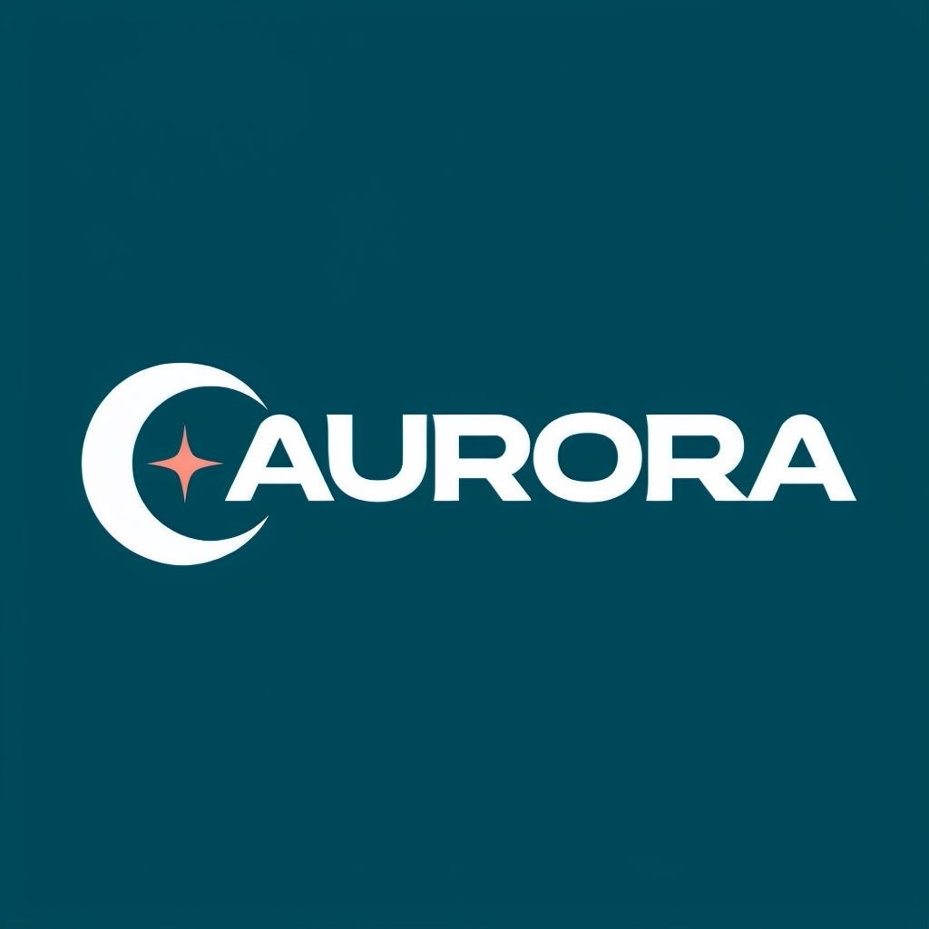 Modern AURORA Logo with Celestial Motif on Teal Background Logo