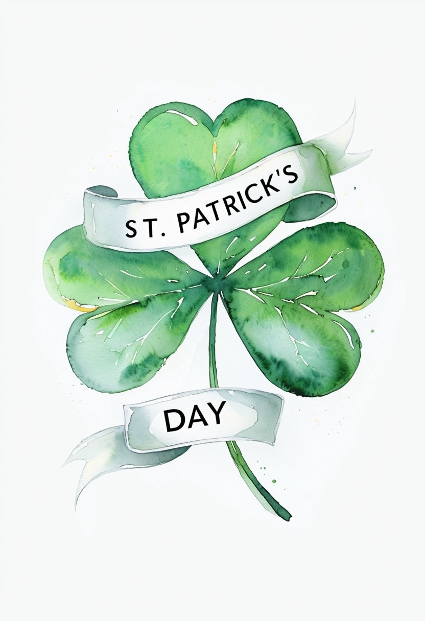 Elegant Watercolor Shamrock with Ribbons for St. Patrick's Day Card