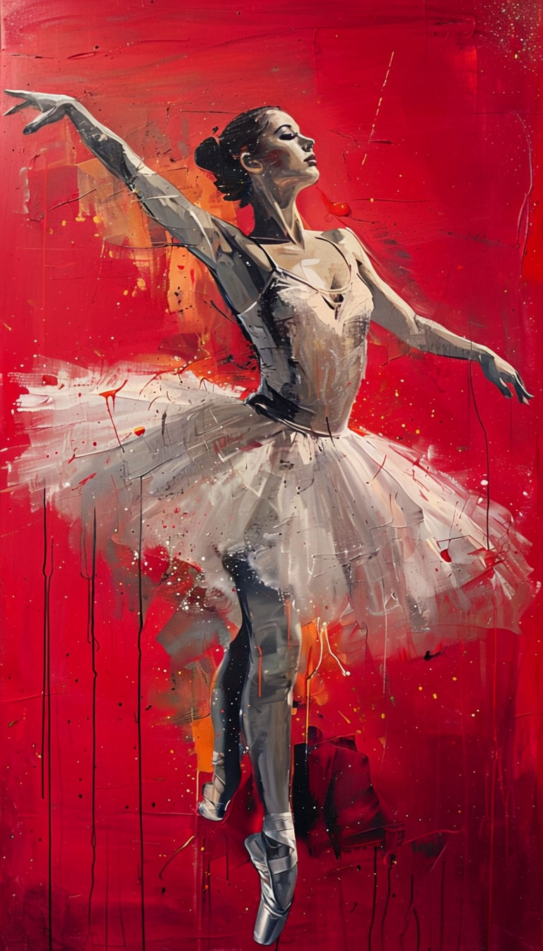 Dynamic Ballet Dancer in Red Abstract Art Poster