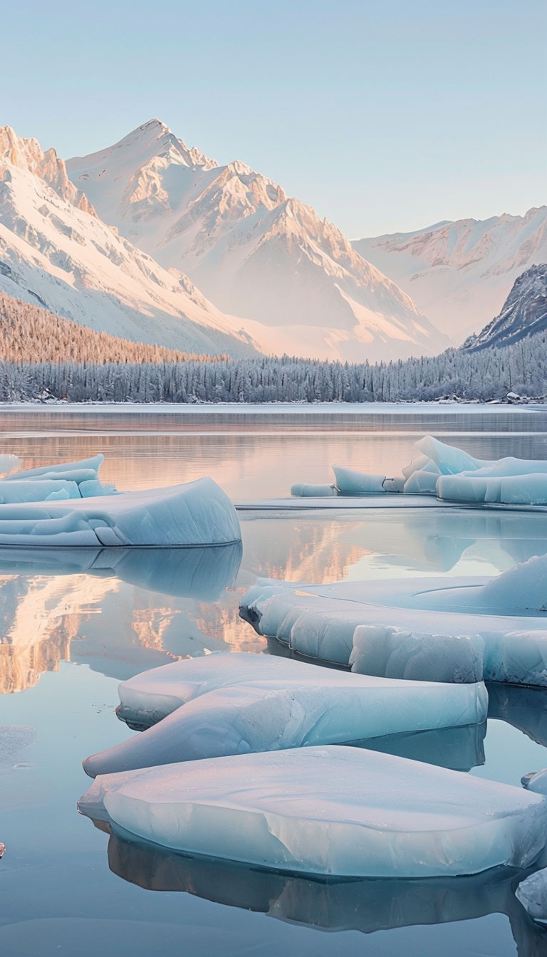 Tranquil Snow-Capped Mountains Reflected in Serene Waters Mobile Wallpaper