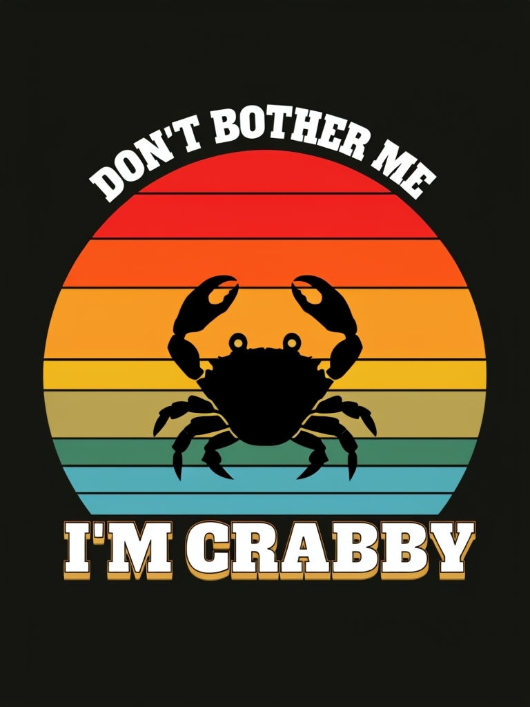 Don't Bother Me I'm Crabby Retro Crab Silhouette T-Shirt