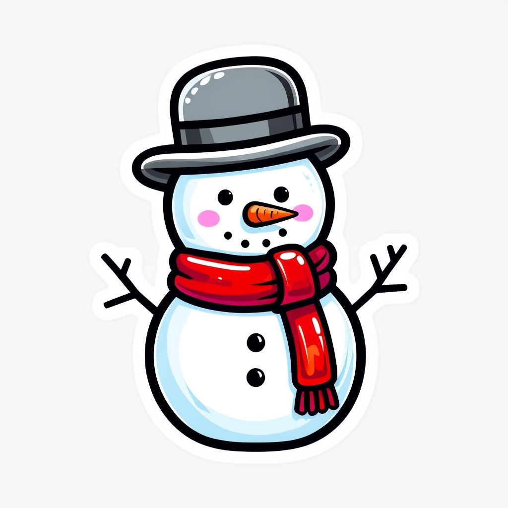 Cheerful Cartoon Snowman Sticker Design for Festive Cheer