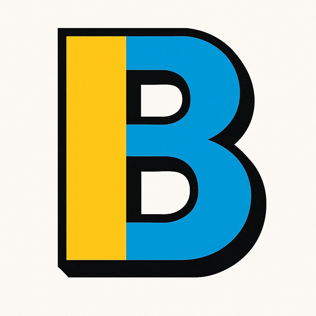 Bold Geometric B Letter Design in Yellow and Blue Monogram