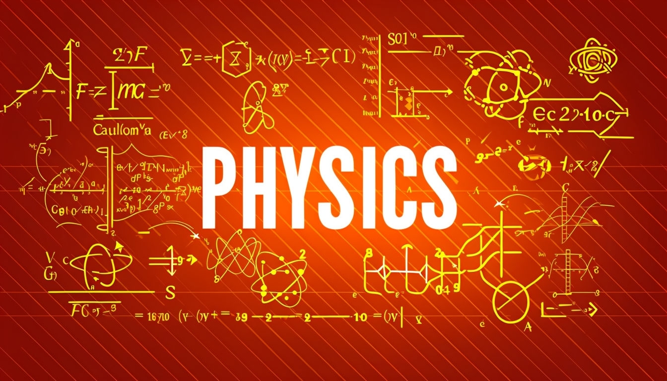 Bold Physics Concepts Illustration with Scientific Symbols Social Media Post