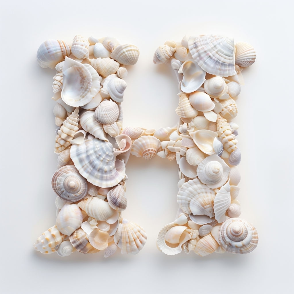 Textured Sea Shell Monogram Letter H on White Background Photo Monogram