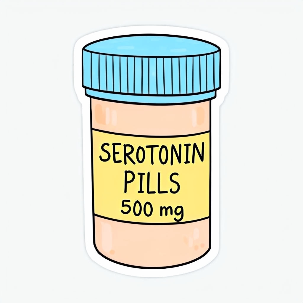 Playful Cartoon Serotonin Pills Prescription Sticker