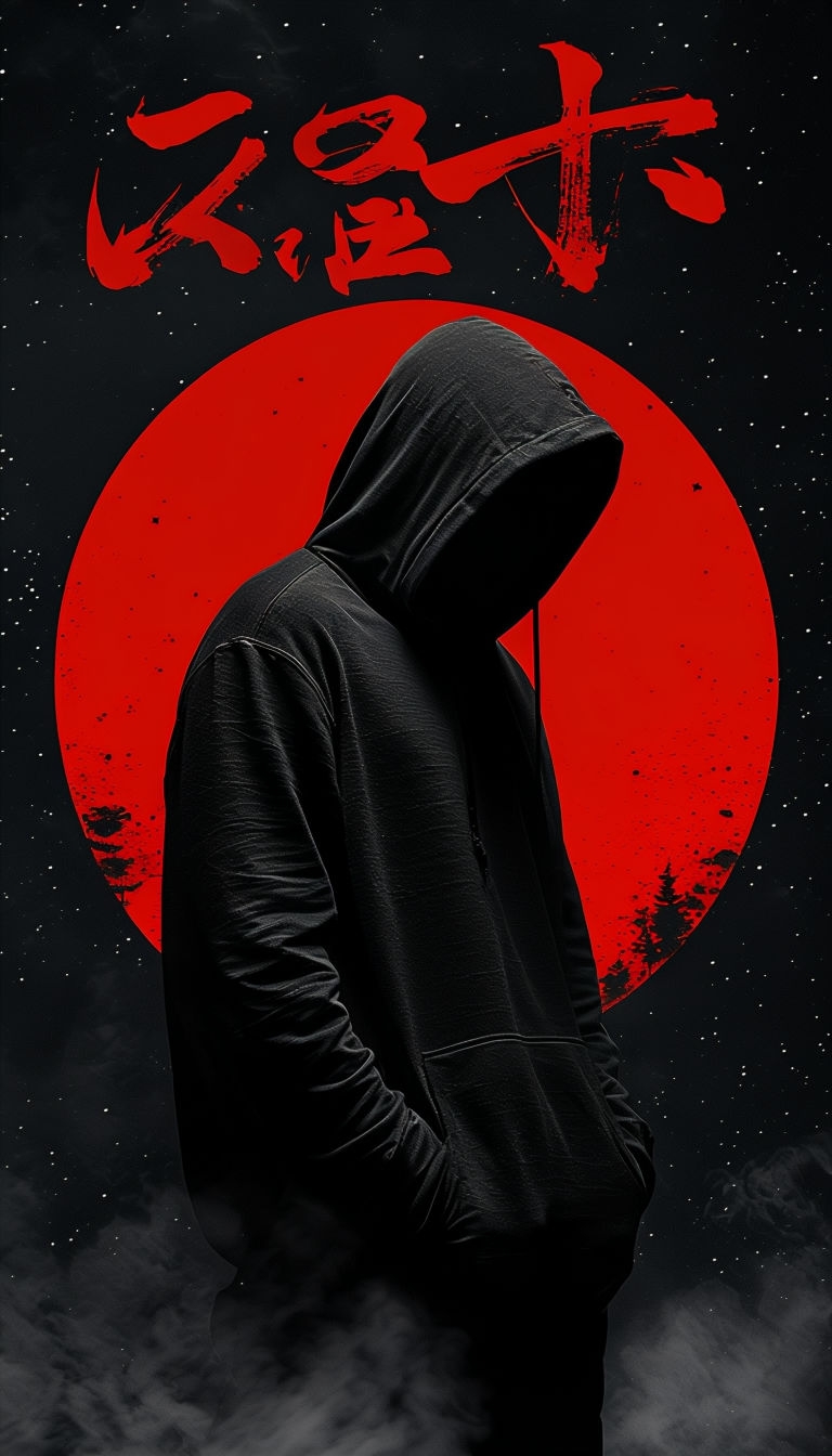 Mysterious Hooded Figure Against Red Cosmic Background Mobile Wallpaper