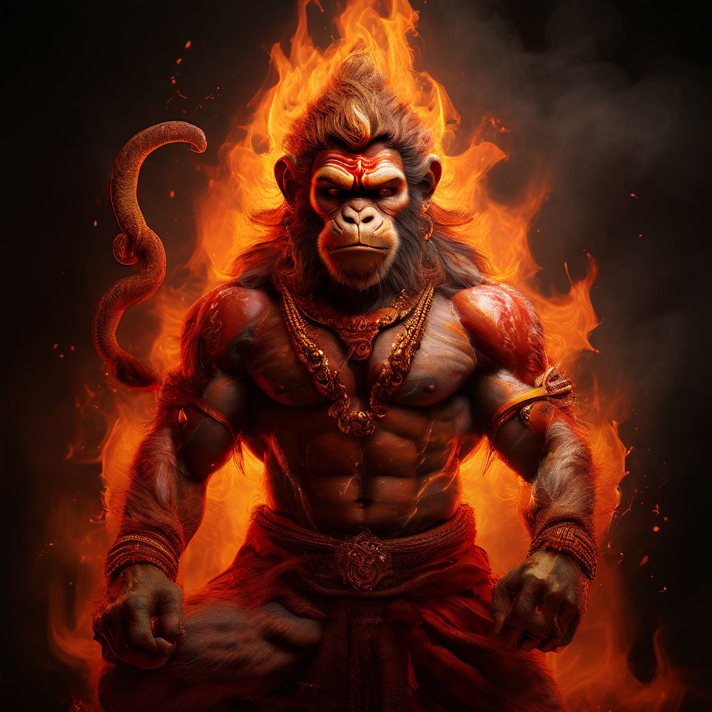 Hanuman with burning tail by webrayd Ray - Playground