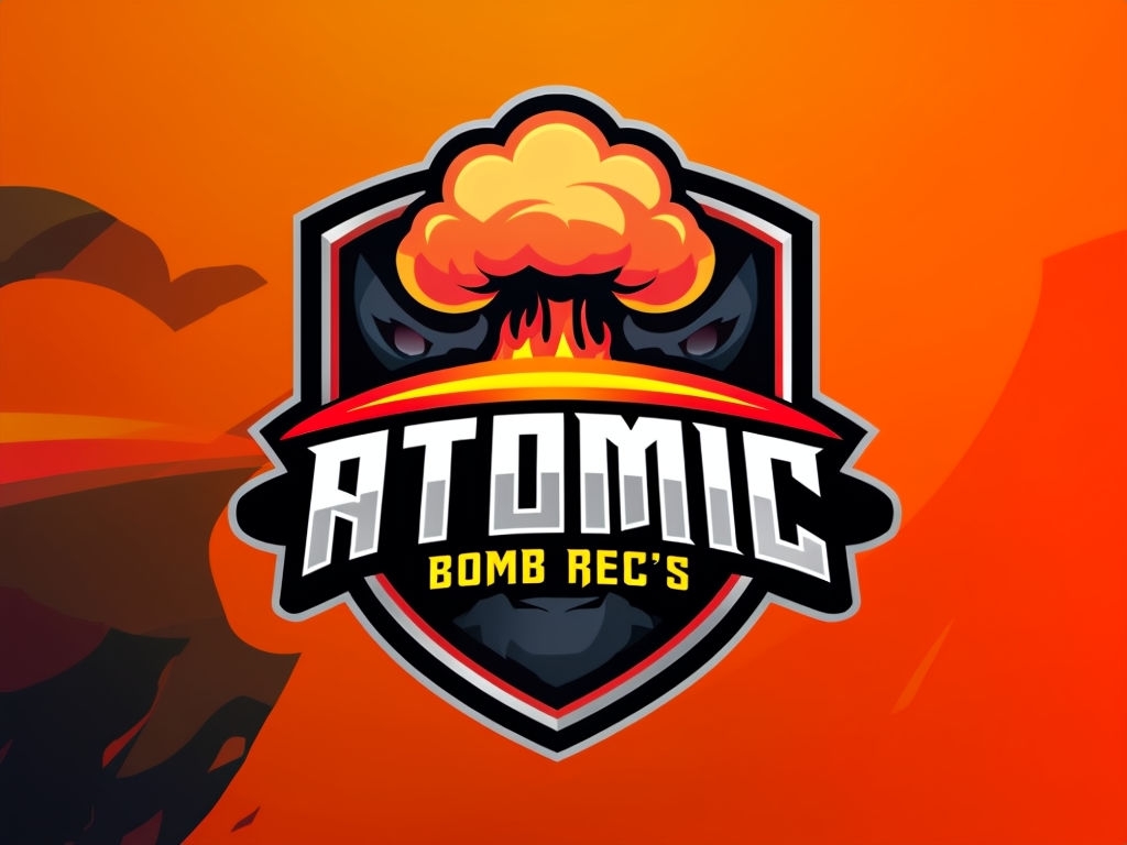 Bold Atomic Bomb Rec's Logo with Fiery Emblem and Gradient Background