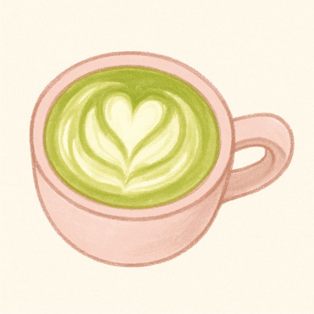 Light Pink Ceramic Cup with Heart-Shaped Matcha Latte Sticker