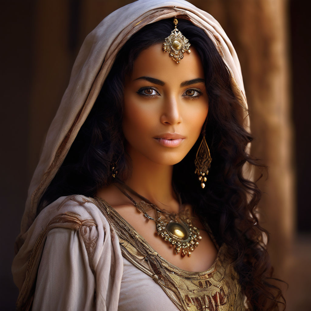 a beautiful young Egyptian woman with bare breasts