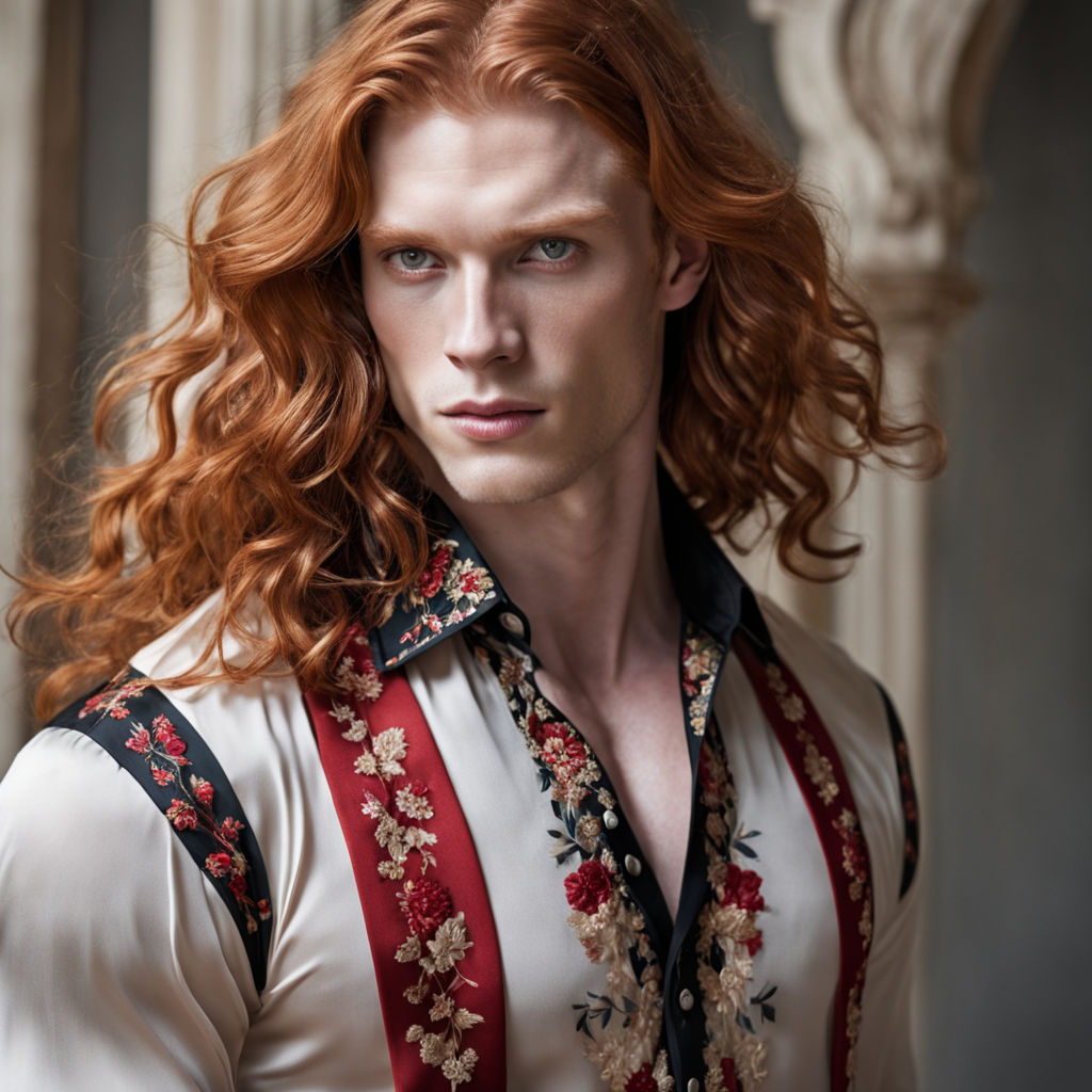 beautiful male with very long red hair