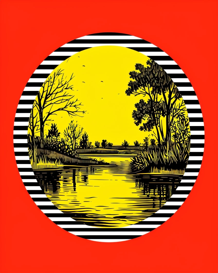 Vibrant Mixed Media Landscape Art with Black Silhouette Poster