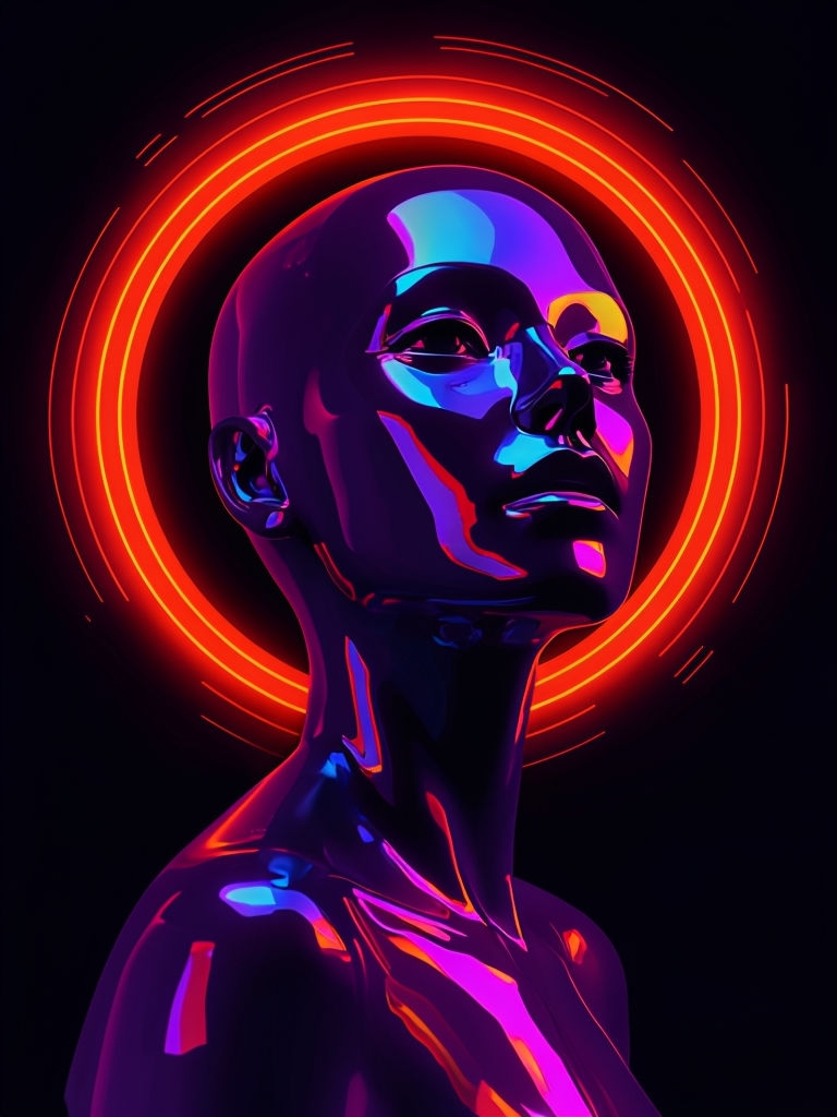 Futuristic Neon Cyberpunk Humanoid Portrait Art