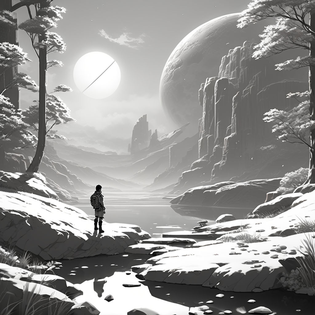 Black and white drawing featuring a contemplative scene by кар карыч