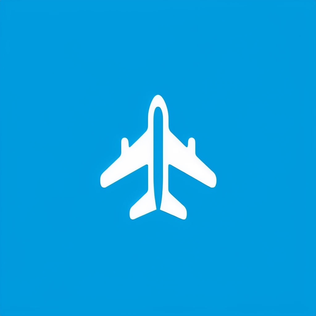Minimalist White Airplane Icon on Sky Blue Background Logo