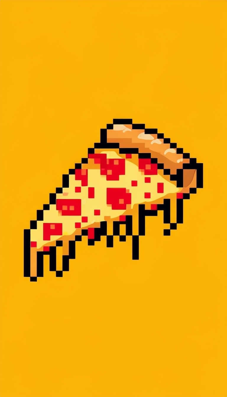 Pixelated Retro Pizza Slice Illustration on Yellow Background Phone Case Cover