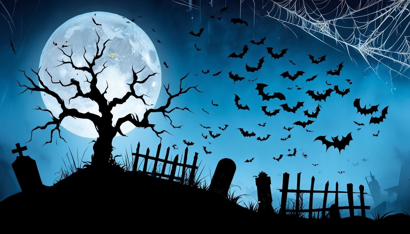 Spooky Halloween Scene with Full Moon and Graveyard Virtual Backgrounds