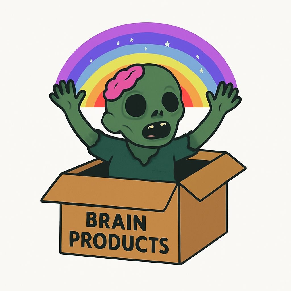 Zombie Character Emerging from Box with Rainbow Background Sticker