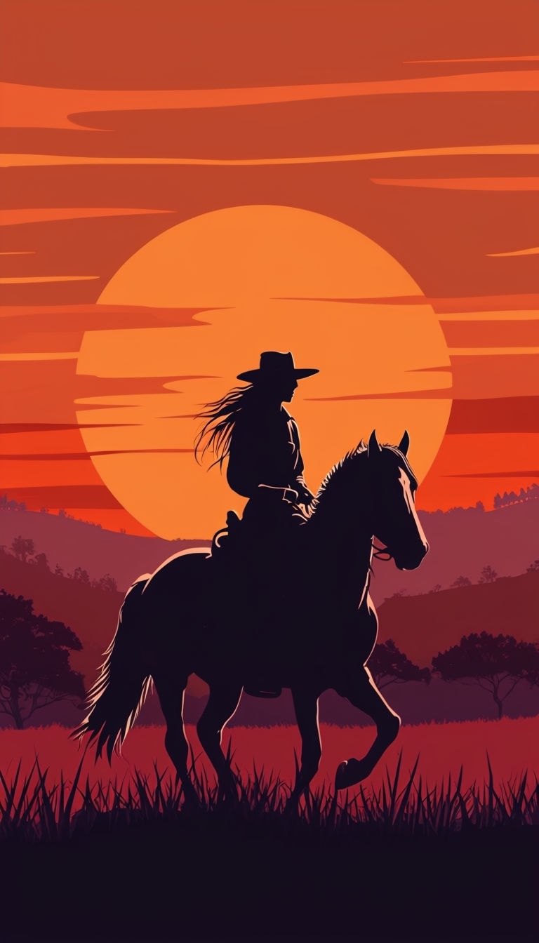 Dramatic Sunset Horse Rider Silhouette Illustration Phone Case Cover