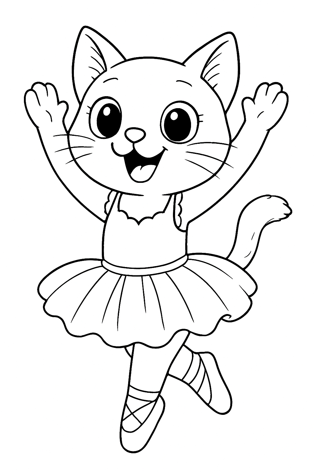 Playful Anthropomorphic Cat Ballet Dancer Coloring Page
