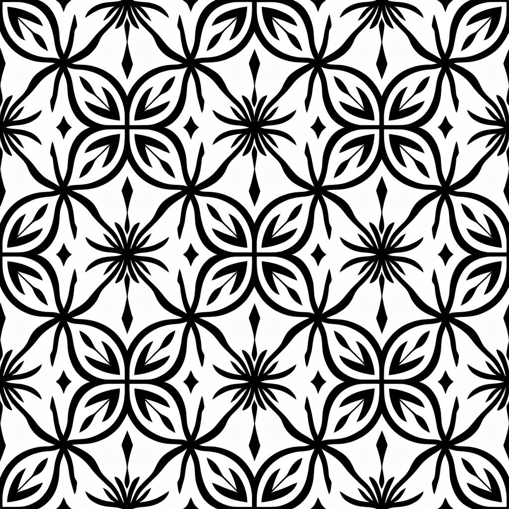 Black and White Geometric Diamond Leaf Pattern Design Seamless Pattern