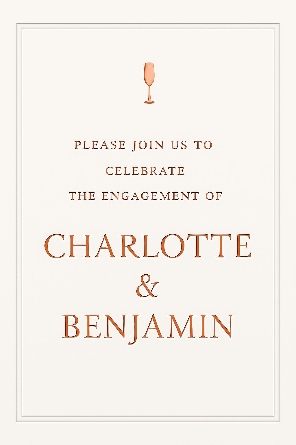 Elegant Minimalist Engagement Invitation with Champagne Glass Card