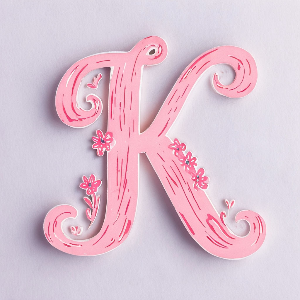 Charming Whimsical Pink K Monogram with Floral Accents Art