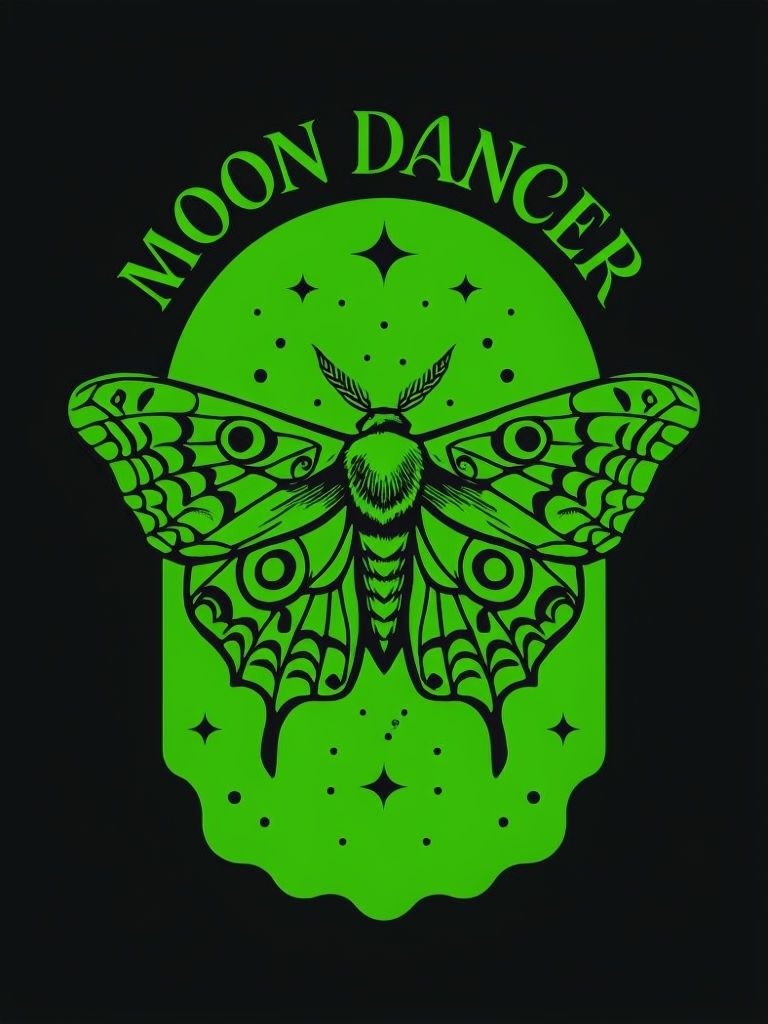 Luminous Green Moth with Moon Dancer Text T-Shirt
