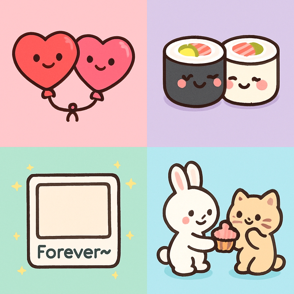 Whimsical Cartoon Characters in Pastel Quadrants Seamless Pattern