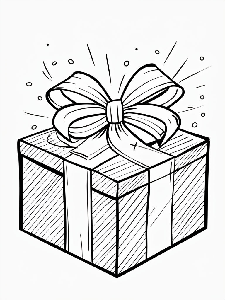 Festive Gift Box with Big Bow and Confetti Coloring Page