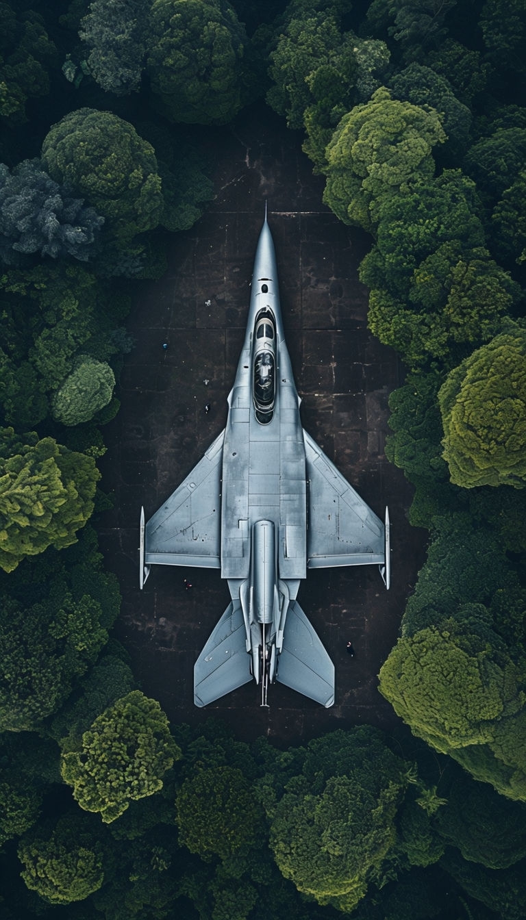 Abandoned Military Jet in Lush Forest Aerial Photography Mobile Wallpaper