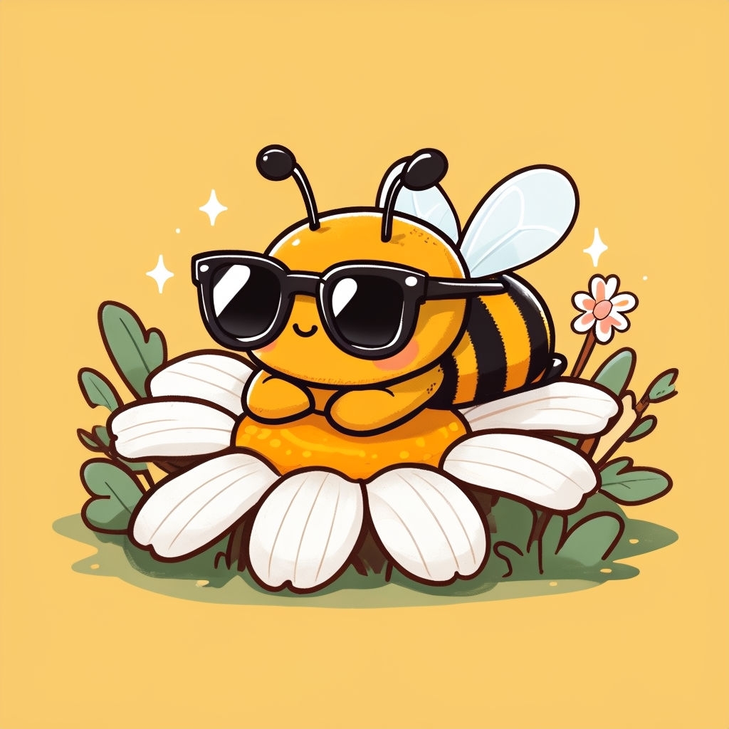 Cute Cartoon Bee on Daisy with Sunglasses T-Shirt